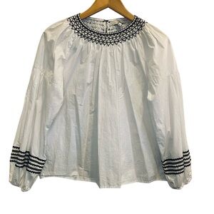 Joie Women's Ghada Top White w Black embroidery and rickrack  Sz M